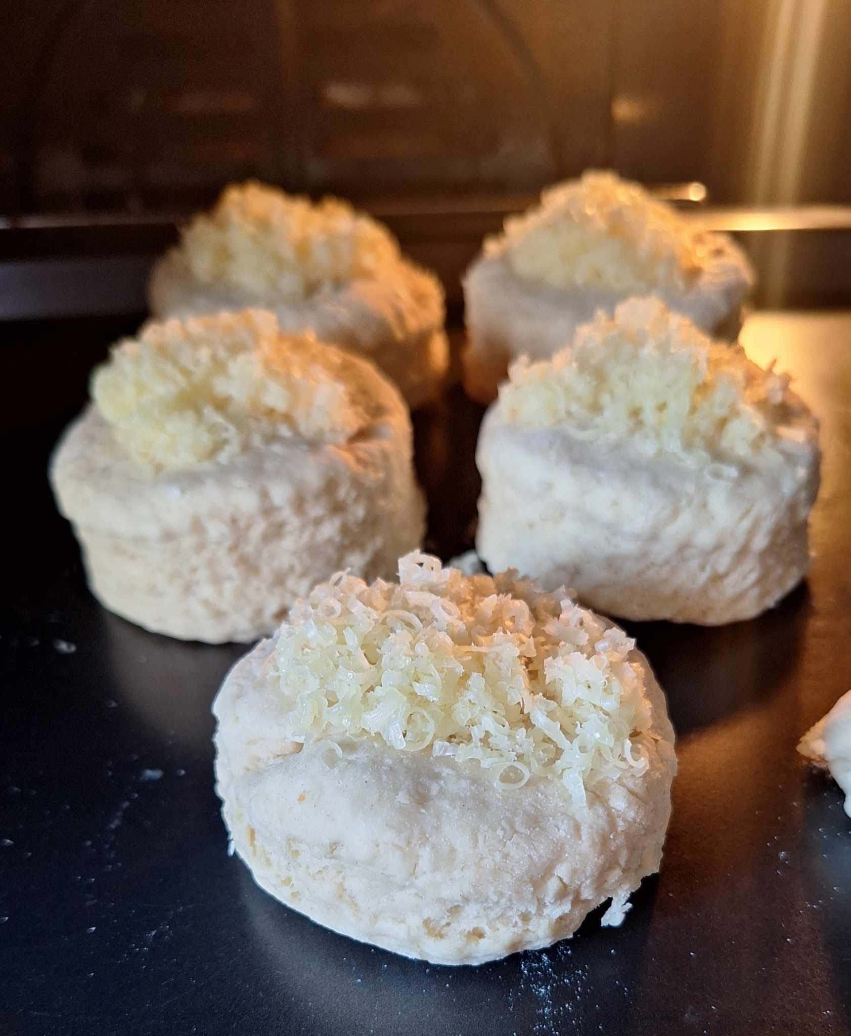 five cheesy scones baking