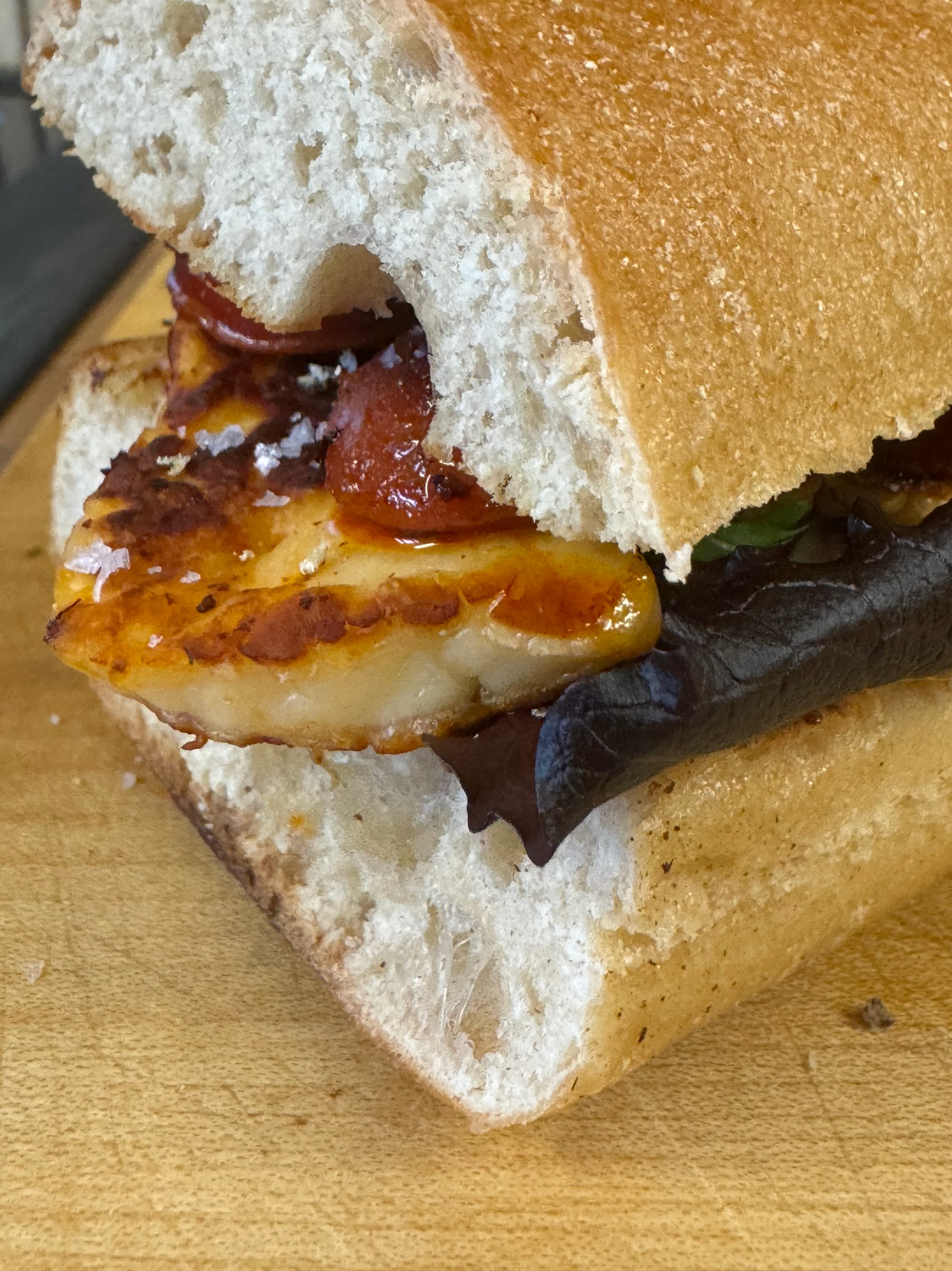 Chipotle Chorizo and Halloumi Baguette: A delicious sandwich with spicy chorizo, grilled halloumi, and chipotle sauce.