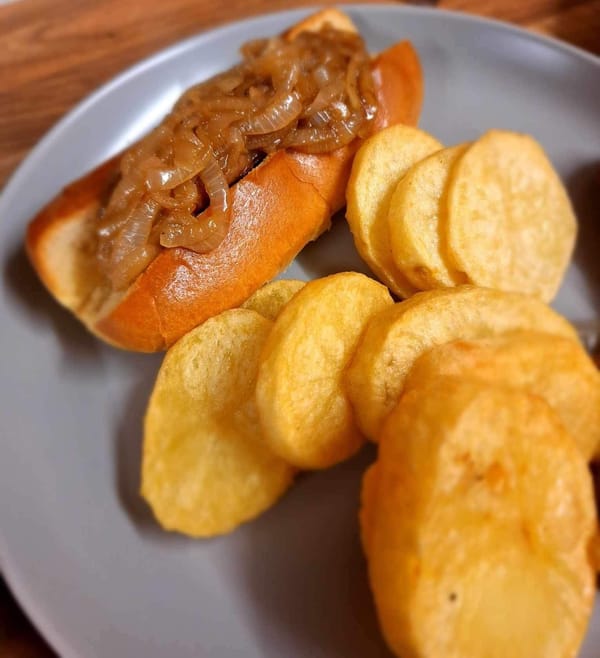 Sticky Cider Onion Hot Dogs