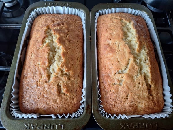 Banana Loaf Cake in 2 Lurpak loaf tins