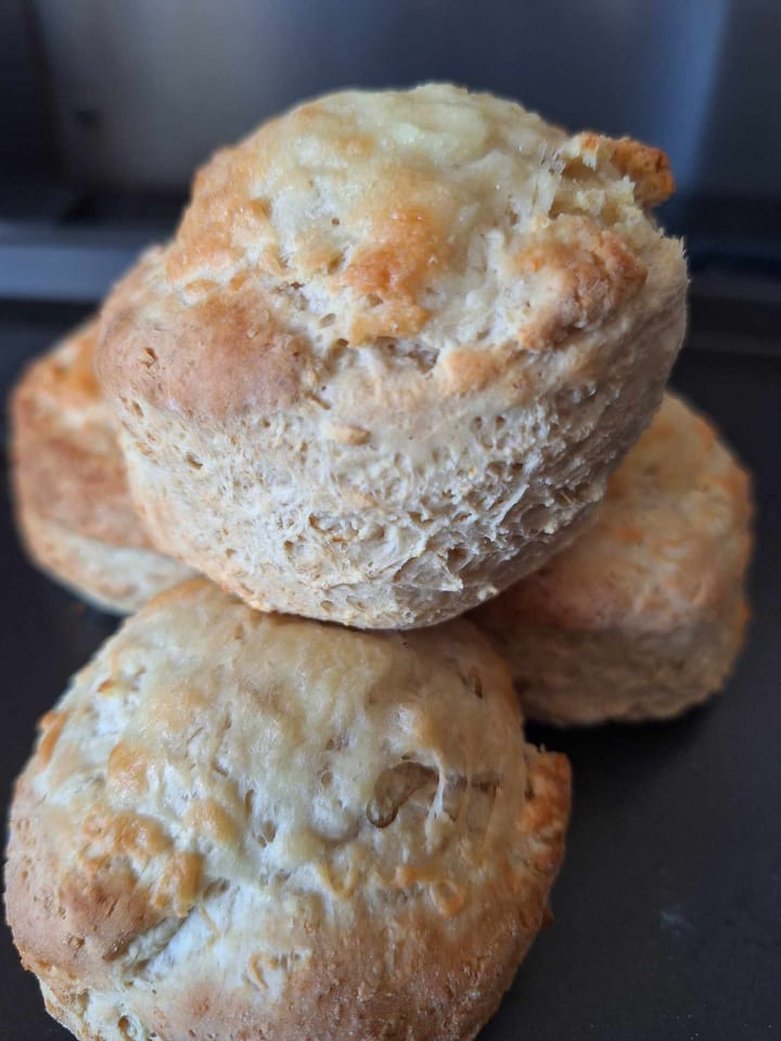 Cheesy scones arranged in a tower of four